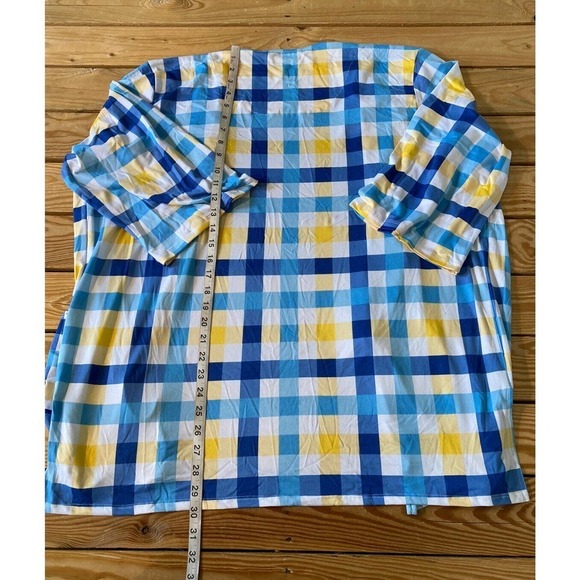 NEW Cuddl Duds Check Patch Pocket Wrap Cardigan Size Medium Women’s Blue Yellow - Picture 6 of 9